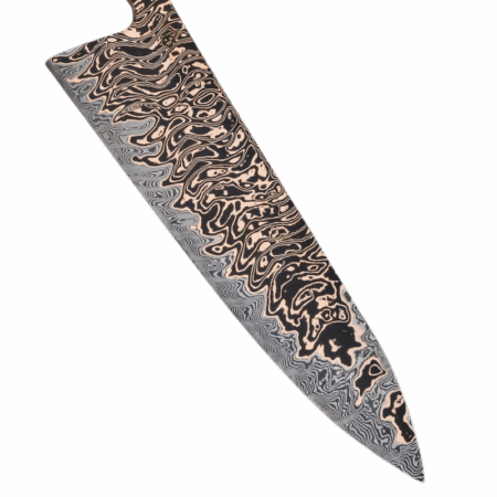 Example of Kalderum Blades San Mai Coppermascus/Damascus Steel Bar with "Flames" Pattern