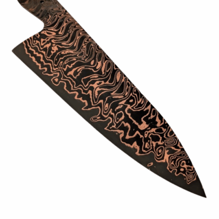 Example of Kalderum Blades San Mai Coppermascus Steel Bar with "Flames" pattern.