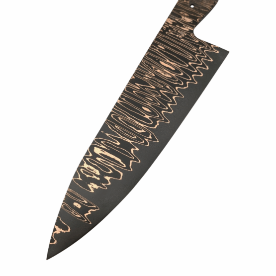Example of Kalderum Blades San Mai Coppermascus Steel Bar with "Ladder" pattern.