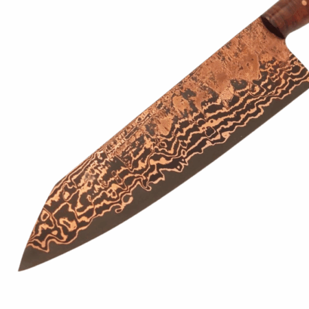 Example of Kalderum Blades San Mai Coppermascus Steel Bar with "Wild" Pattern