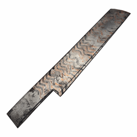 Kalderum Blades San Mai Coppermascus Steel Bar *K016. Made with Apex Ultra core and low layer coppermascus cladding in a "Flames" pattern.