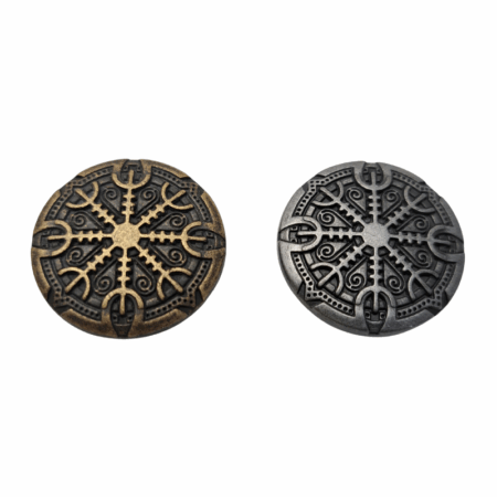 Helm Of Awe Conchos. Screw Back design, with 2 Finishes available: Antique Brass and Antique Nickel.